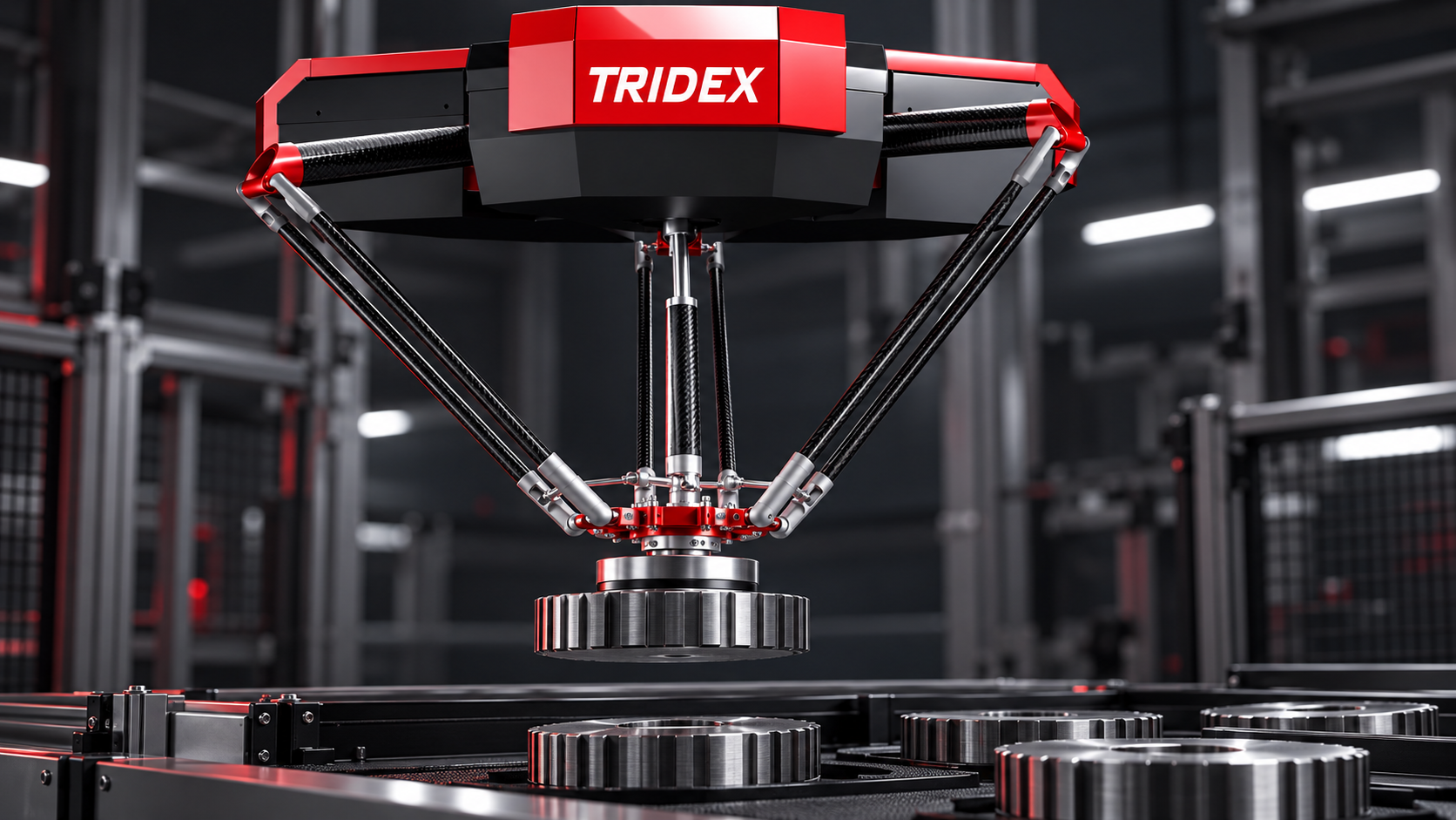 Çelik dişliyi manyetik uçla kaldıran Tridex robotu